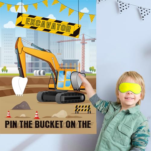 T-Antrix Pin The Bucket on The Excavator Party Games Construction Themed Birthday Games for Kids Boys with 21 x 28 Truck Game Poster Resuable Stickers Construction Party Supplies Party Favor Sets - Image 5