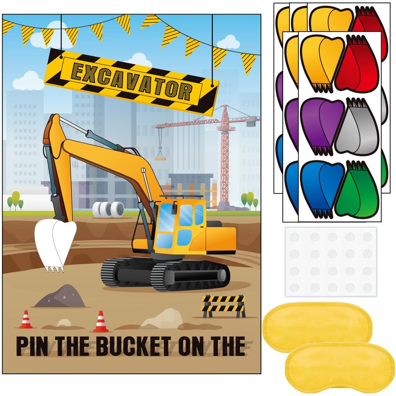 T-Antrix Pin The Bucket on The Excavator Party Games Construction Themed Birthday Games for Kids Boys with 21 x 28 Truck Game Poster Resuable Stickers Construction Party Supplies Party Favor Sets - Image 3