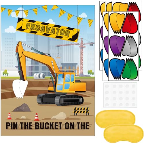 T-Antrix Pin The Bucket on The Excavator Party Games Construction Themed Birthday Games for Kids Boys with 21 x 28 Truck Game Poster Resuable Stickers Construction Party Supplies Party Favor Sets - Image 1
