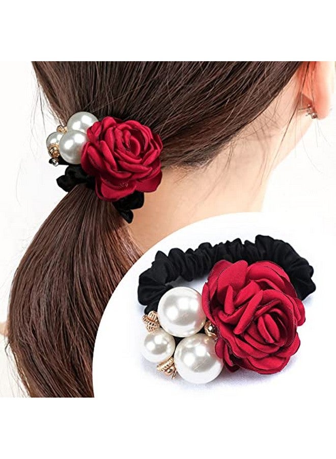 Melodio 4 Pieces Rose Pearl Hair Rope Korean Fashion Pearl Hair Bands Accessories for Women and Girls - Image 4