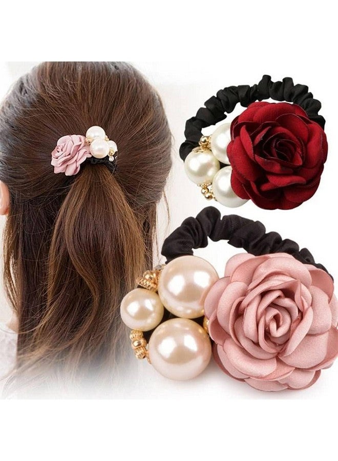 Melodio 4 Pieces Rose Pearl Hair Rope Korean Fashion Pearl Hair Bands Accessories for Women and Girls - Image 2