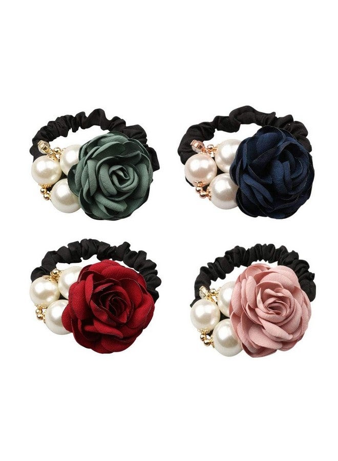 Melodio 4 Pieces Rose Pearl Hair Rope Korean Fashion Pearl Hair Bands Accessories for Women and Girls - Image 1