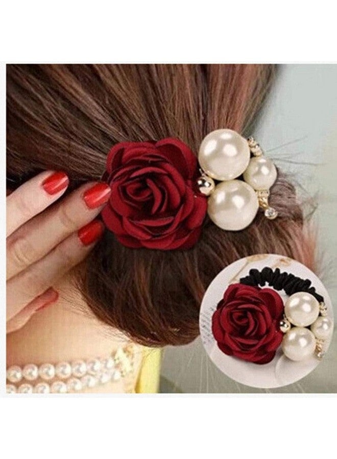 Melodio 4 Pieces Rose Pearl Hair Rope Korean Fashion Pearl Hair Bands Accessories for Women and Girls - Image 3