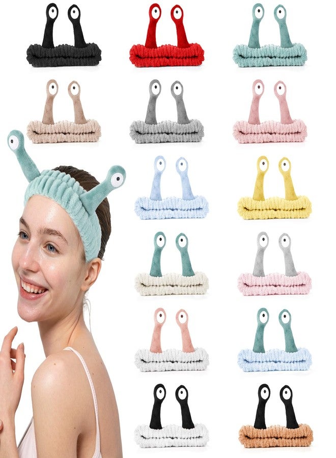 مولين مجموعة مولين من 14 قطعة من عصابات الرأس لغسل الوجه، عصابات رأس من الفلانيل برسومات كرتونية لطيفة للعناية بالبشرة، عصابة رأس سبا على شكل نخلة وحلزون، عصابات شعر مرنة، إكسسوارات شعر مبتكرة - Image 1