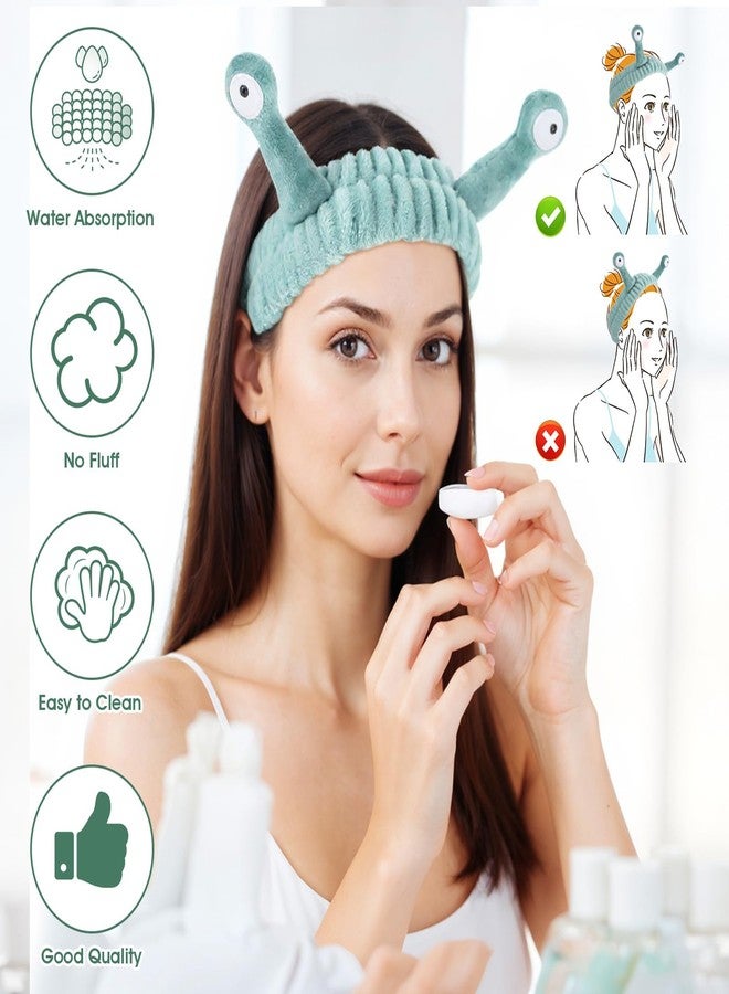 مولين مجموعة مولين من 14 قطعة من عصابات الرأس لغسل الوجه، عصابات رأس من الفلانيل برسومات كرتونية لطيفة للعناية بالبشرة، عصابة رأس سبا على شكل نخلة وحلزون، عصابات شعر مرنة، إكسسوارات شعر مبتكرة - Image 4