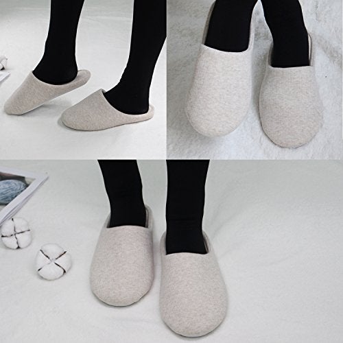 ofoot Women's House Slippers Memory Foam Indoor Shoes,Washable Cotton Non-Slip Rubber Sole,Japanese Style Slip-Ons for Plantar Fasciitis,Lightweight Gift for Mom/Wife (3-Light-beige, US 11-12) - Image 5