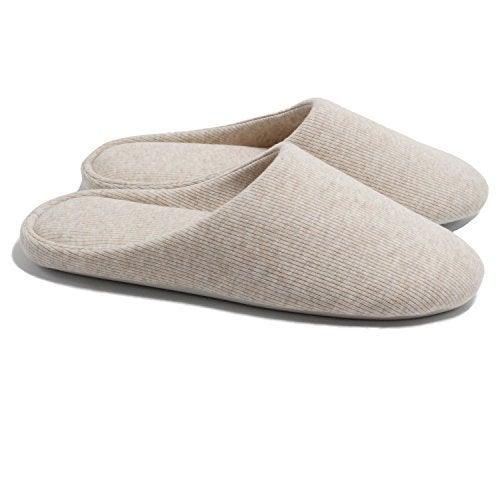 ofoot Women's House Slippers Memory Foam Indoor Shoes,Washable Cotton Non-Slip Rubber Sole,Japanese Style Slip-Ons for Plantar Fasciitis,Lightweight Gift for Mom/Wife (3-Light-beige, US 11-12) - Image 1