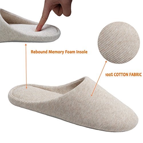 ofoot Women's House Slippers Memory Foam Indoor Shoes,Washable Cotton Non-Slip Rubber Sole,Japanese Style Slip-Ons for Plantar Fasciitis,Lightweight Gift for Mom/Wife (3-Light-beige, US 11-12) - Image 3