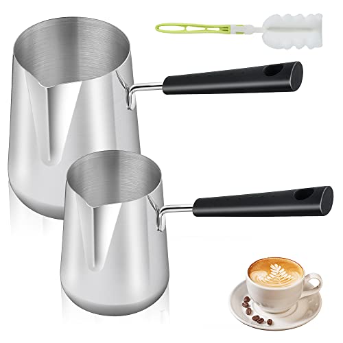 Elesunory Set of 2 Milk Warmer Pot, 11.83 oz/30.43 oz Turkish Coffee Pot, Stainless Steel Butter Warmer with Pouring Spout, Butter Warmer Pot for Making Coffee, Butter, Milk and Chocolate - Image 1