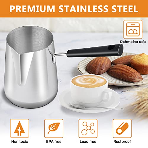 Elesunory Set of 2 Milk Warmer Pot, 11.83 oz/30.43 oz Turkish Coffee Pot, Stainless Steel Butter Warmer with Pouring Spout, Butter Warmer Pot for Making Coffee, Butter, Milk and Chocolate - Image 4
