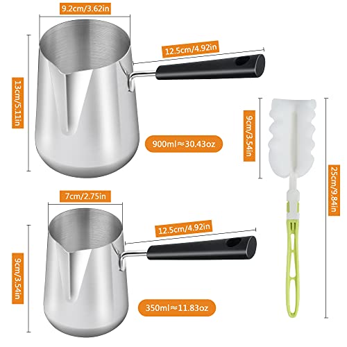 Elesunory Set of 2 Milk Warmer Pot, 11.83 oz/30.43 oz Turkish Coffee Pot, Stainless Steel Butter Warmer with Pouring Spout, Butter Warmer Pot for Making Coffee, Butter, Milk and Chocolate - Image 3