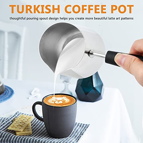 Elesunory Set of 2 Milk Warmer Pot, 11.83 oz/30.43 oz Turkish Coffee Pot, Stainless Steel Butter Warmer with Pouring Spout, Butter Warmer Pot for Making Coffee, Butter, Milk and Chocolate - Image 2