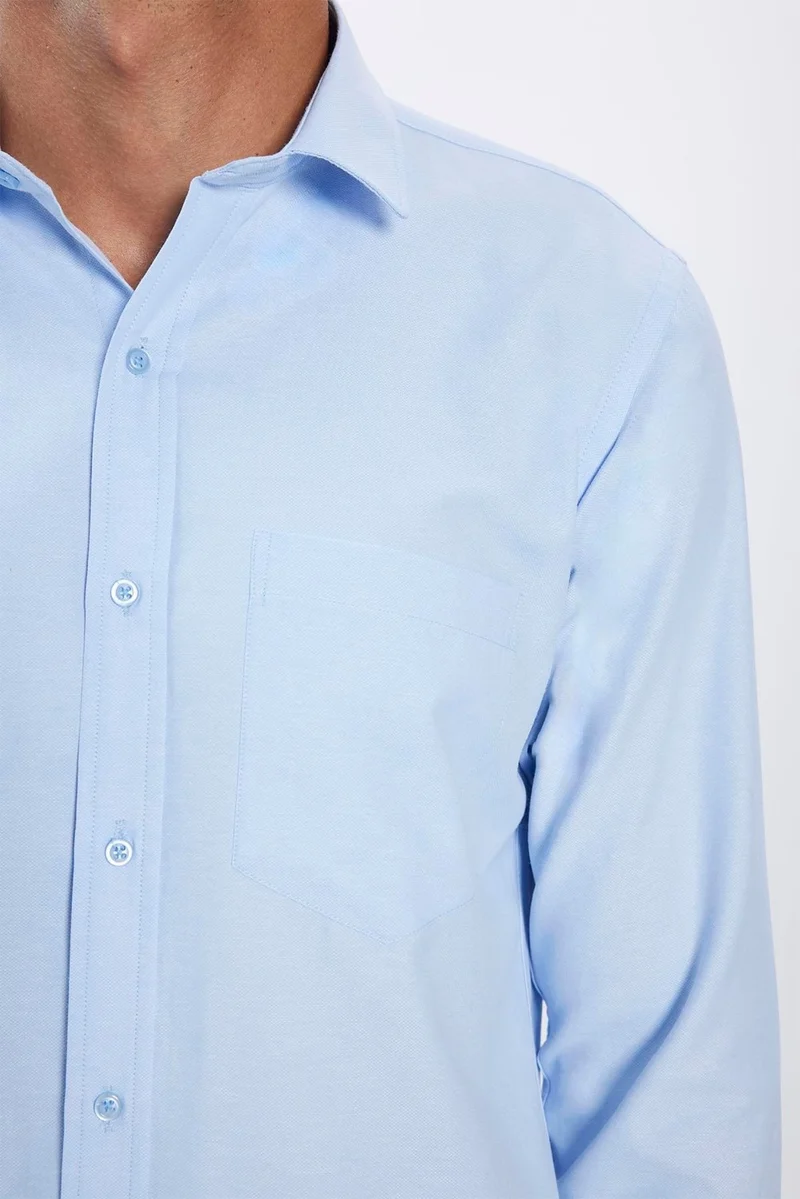Tudors Men's Classic Fit Regular Cut Cotton Single Pocket Dobby Blue Shirt