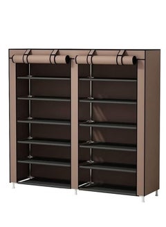 12-Layer Double-Row Non-Woven Simple Shoe Rack, Space-Saving Entry Shoe Rack With Dust Cover, Brown
