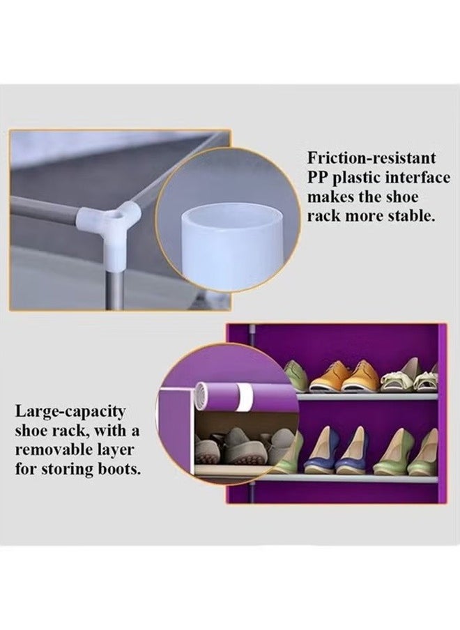 BLOOMING TIME - 12-Layer Double-Row Non-Woven Simple Shoe Rack, Space-Saving Entry Shoe Rack With Dust Cover, Brown - Image 1