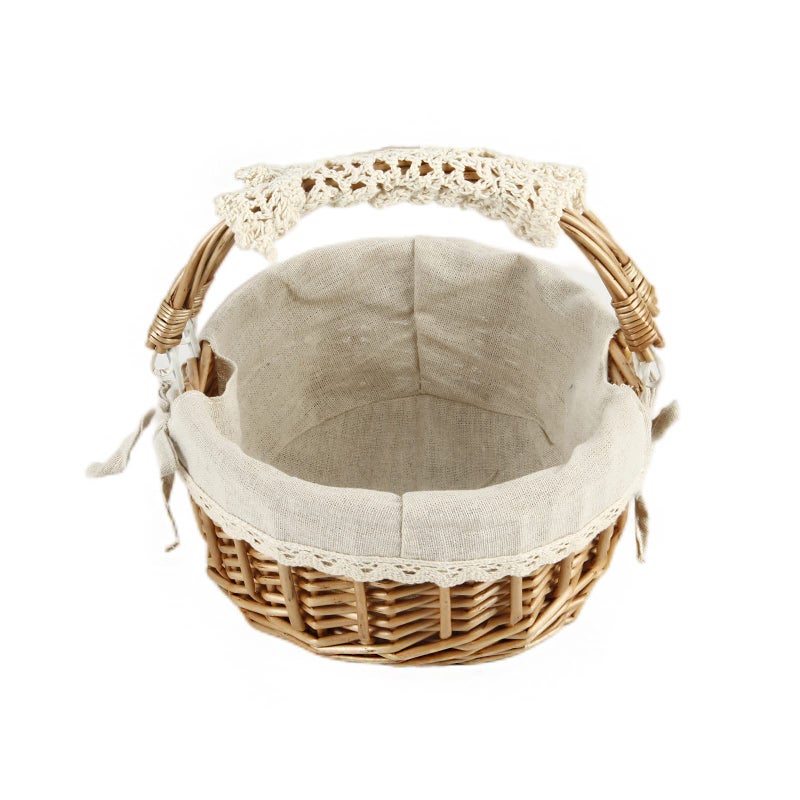 SHCMSADO Wicker Basket with Handles, Woven Willow Storage Basket for Picnic,Decoration,Gift,Wedding (Beige Lace) - Image 1