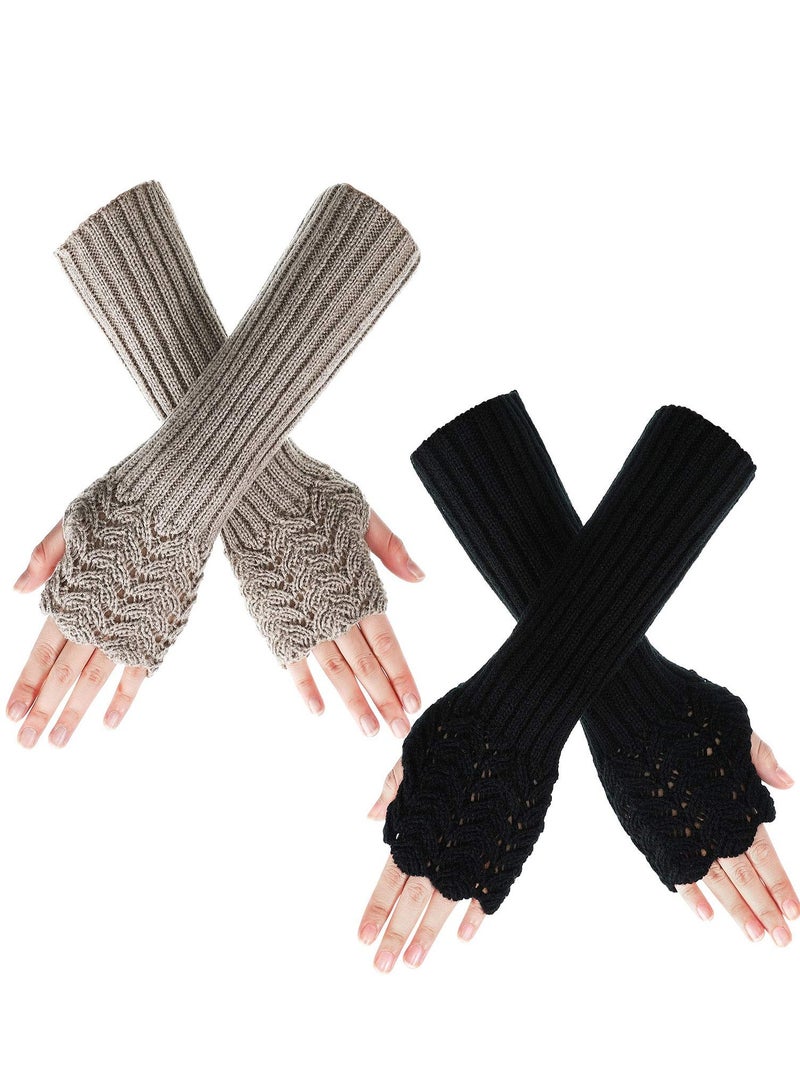 SOLARAE 2 Pairs Winter Warm Knitted Long Arm Warmers Gloves - Image 1