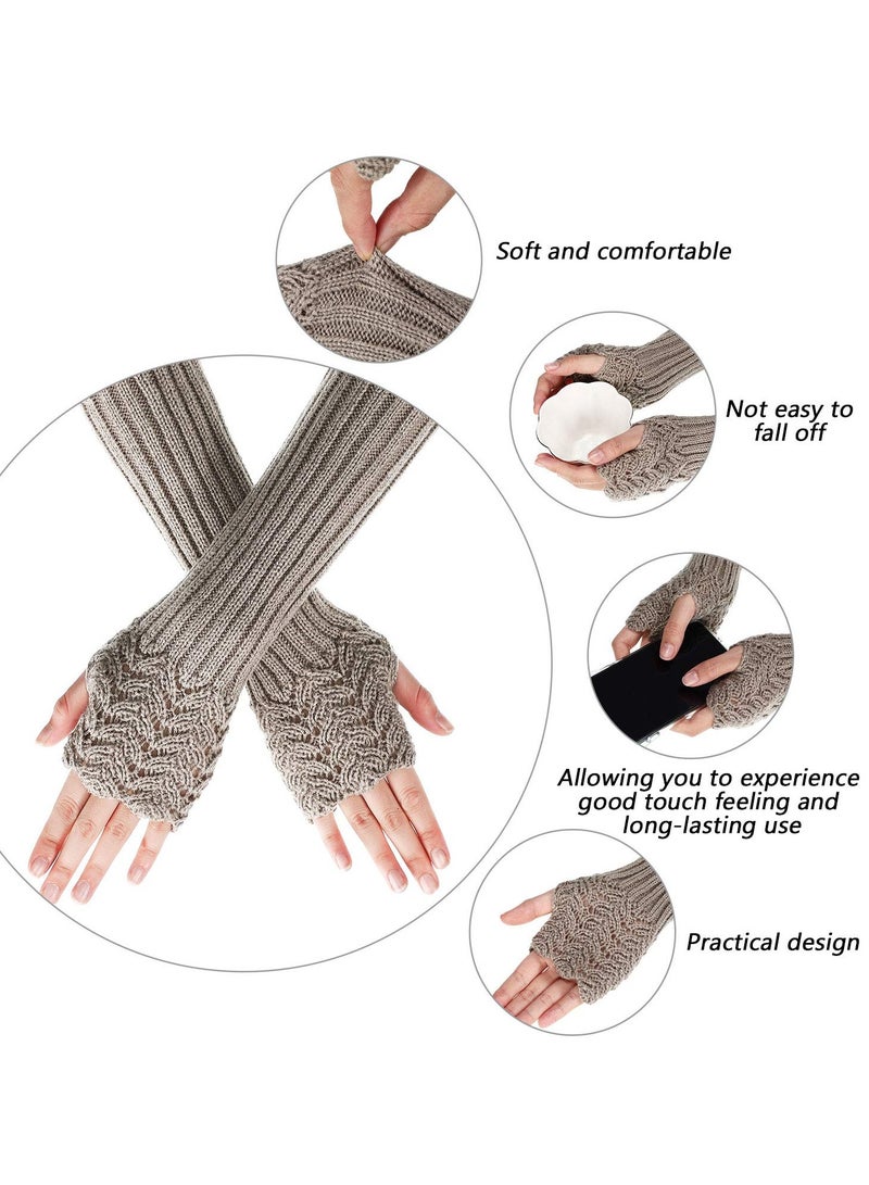 SOLARAE 2 Pairs Winter Warm Knitted Long Arm Warmers Gloves - Image 4