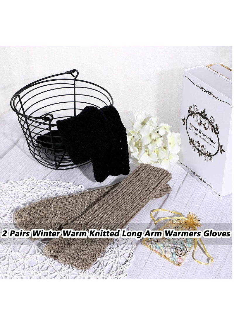 SOLARAE 2 Pairs Winter Warm Knitted Long Arm Warmers Gloves - Image 2