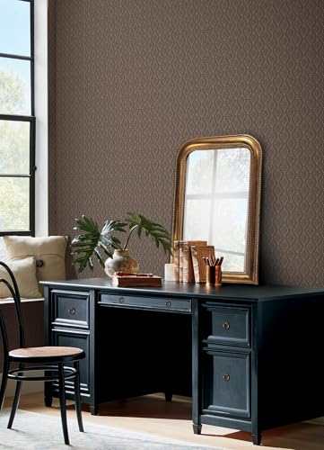 NuWallpaper Chris Loves Julia x Nova Carob Brown Peel and Stick Wallpaper Carob Brown Botanical Removable Contact Paper for Walls Self Adhesive Wall Covering for Bedroom Living Room Accent Wall - Image 3