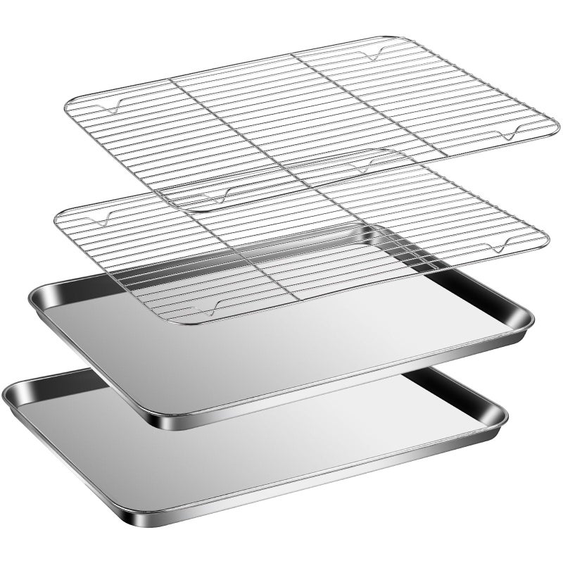 Baking Sheet with Racks Set 2 Sheets  2 Racks Stainless Steel Baking Sheets with Cooling Racks Nonstick Pan Warp Proof  Rust Proof  Easy to Clean Size 124 X 96 X 1 Inch