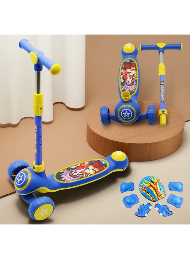 إيزي فيتشور سكوتر إيزي فيوتشر للأطفال بمقبض قابل للطي وتعديل الارتفاع وعجلات بولي يوريثان LED وفرامل خلفية وموسيقى سكوتر للأطفال من 3 إلى 8 سنوات بما في ذلك مجموعة معدات الحماية الكاملة - Image 1