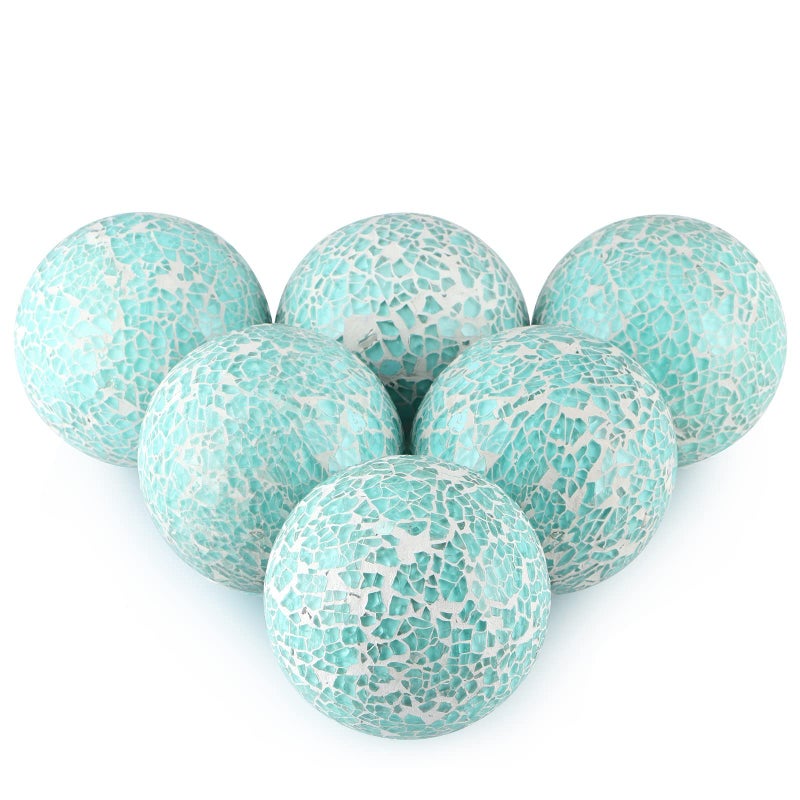 MDLUU 6Pack Mosaic Balls 3 Home Decor Spheres Decorative Orbs for Centerpiece Bowl Teal Blue