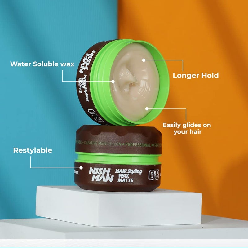 Nishman Matte Wax Men Hairstyling Wax Strong Hold Non Sticky Restylable Water Soluble Wax 30 ml - Image 3
