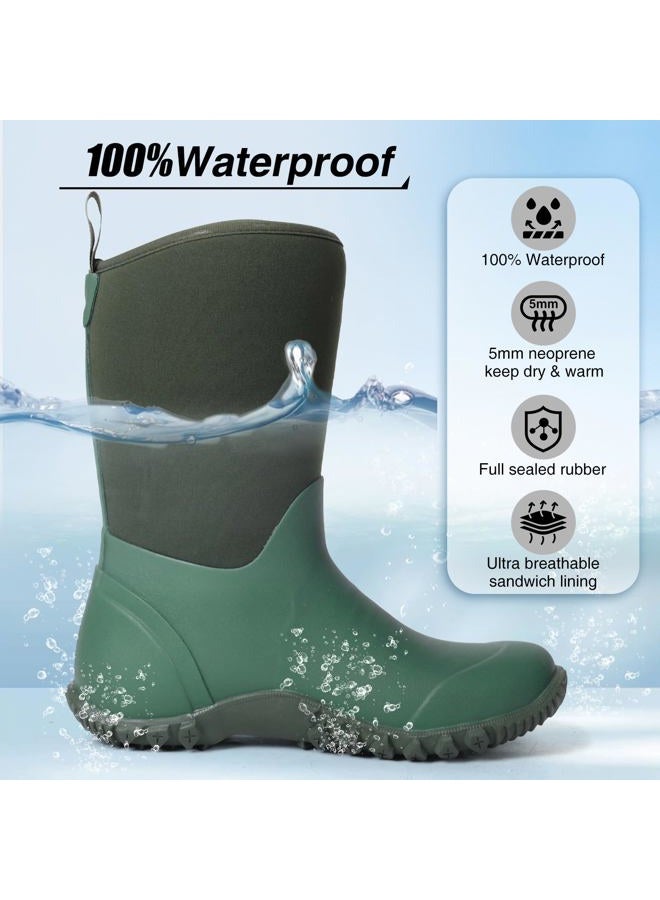 Showave Women's Garden Boots Rubber Rain Boots For Women Waterproof Mud Boot Gardening Yard Boot For Farming Working Outdoor, Green/Blossom Lining, 10 - Image 5