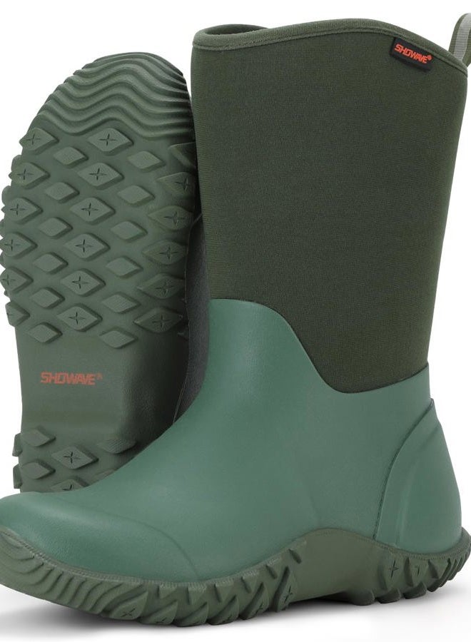 Showave Women's Garden Boots Rubber Rain Boots For Women Waterproof Mud Boot Gardening Yard Boot For Farming Working Outdoor, Green/Blossom Lining, 10 - Image 4