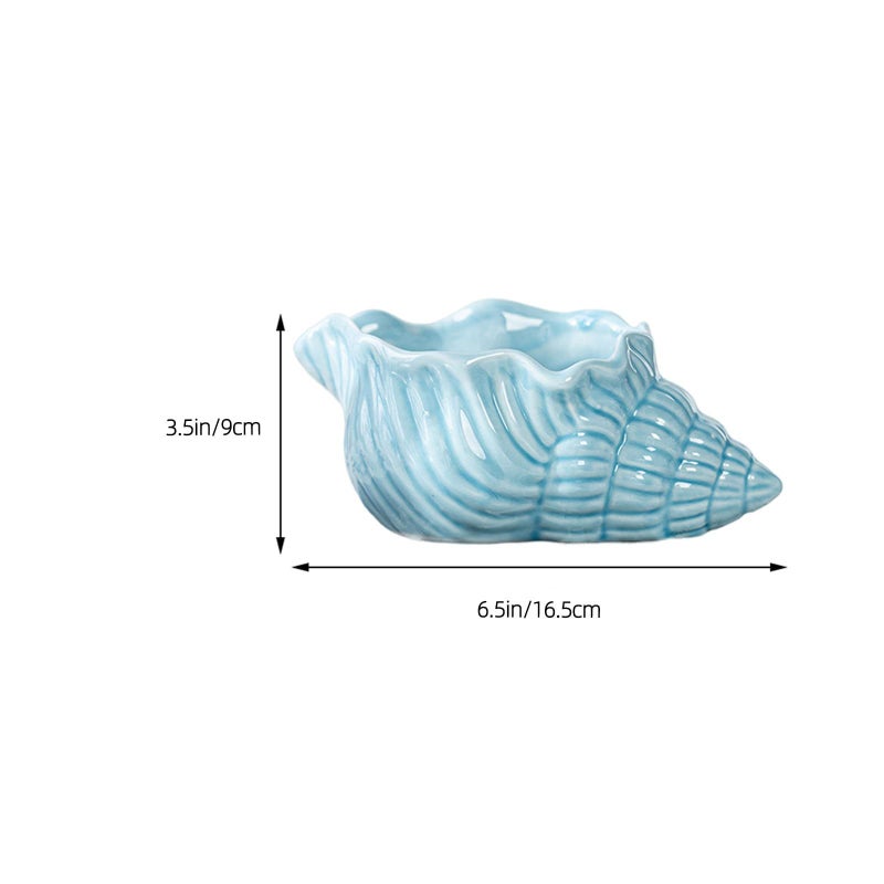 Ceramic Conch Ashtray Large Polished Blue Shell Ash Holder Reusable Home Desk Decor - Image 3