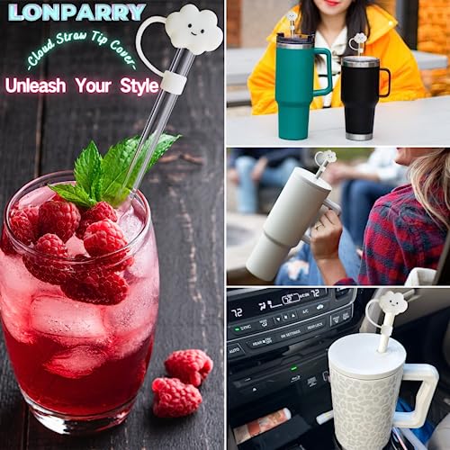 LONPARRY Dust-Proof Silicone Straw Cover Cap for Stanley Cup Accessories 40 OZ Tumbler| 4 Pcs Reusable Cloud Shape Straw Toppers| Food Grade Material and BPA-free - Image 5