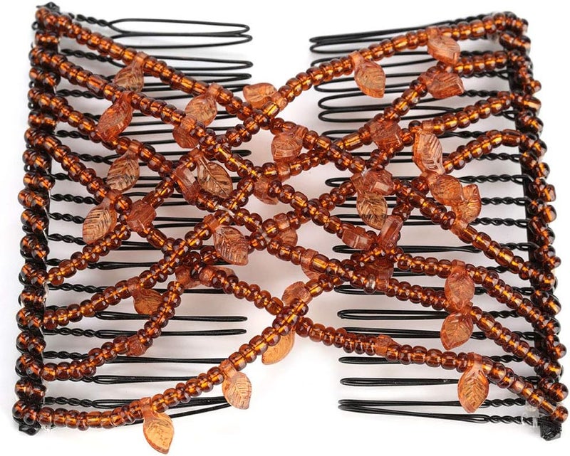 Pearl Hair Clip Stretch Hair Comb Elastic Hair Clips Magic Hair Combs Pearl Hair Combs Elastic Hair Combs Double Clips Hair Comb DIY Hair Styling ToolCoffee