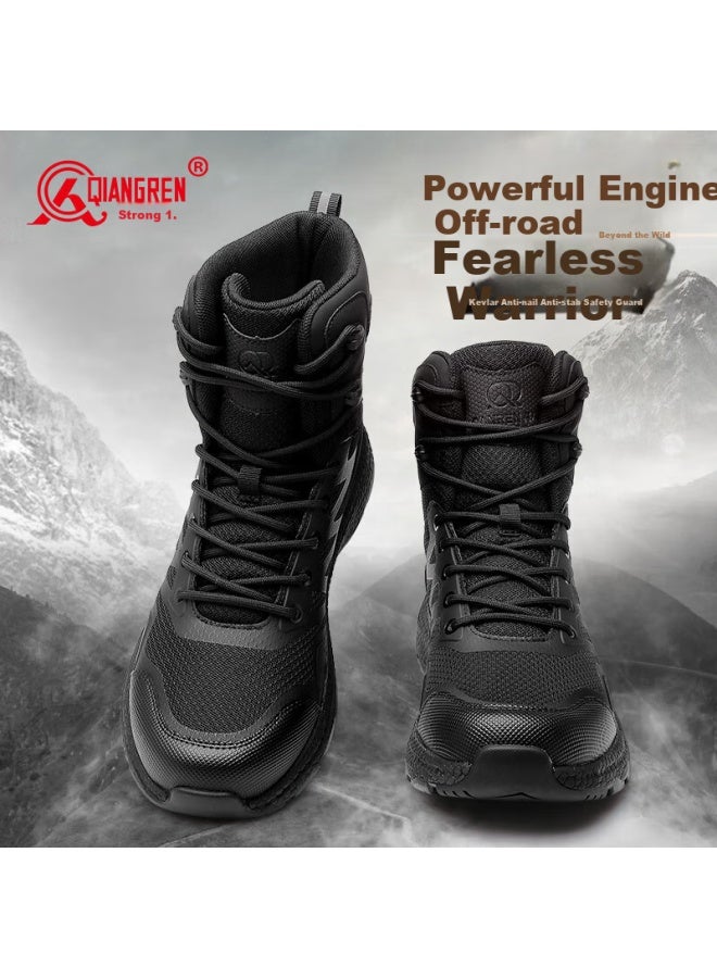 Strongman Qiangren Men's Boots Popcorn Breathable Shock Absorbing Outdoor Boots 3515 New High-top Combat Boots Jds235h Black Size 44 - Image 1