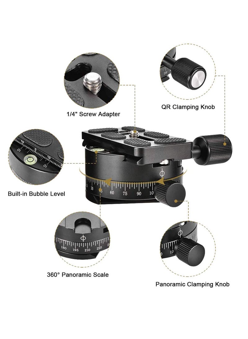 Barakah 360 Panoramic Tripod Head Base Screw Knob Clamp, with 38mm Arca Swiss Style Quick Release Plate Bubble Level for Peak Design Travel Tripod, Gimbal, up to 22.05LBS - Image 3