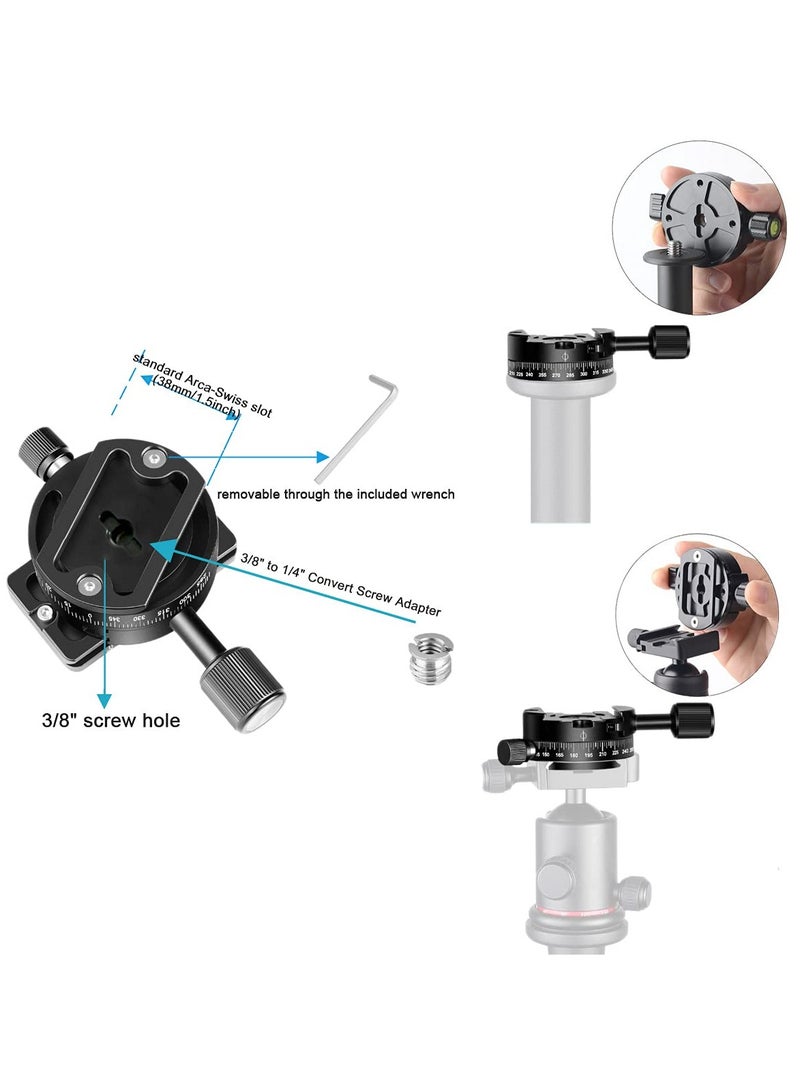 Barakah 360 Panoramic Tripod Head Base Screw Knob Clamp, with 38mm Arca Swiss Style Quick Release Plate Bubble Level for Peak Design Travel Tripod, Gimbal, up to 22.05LBS - Image 4