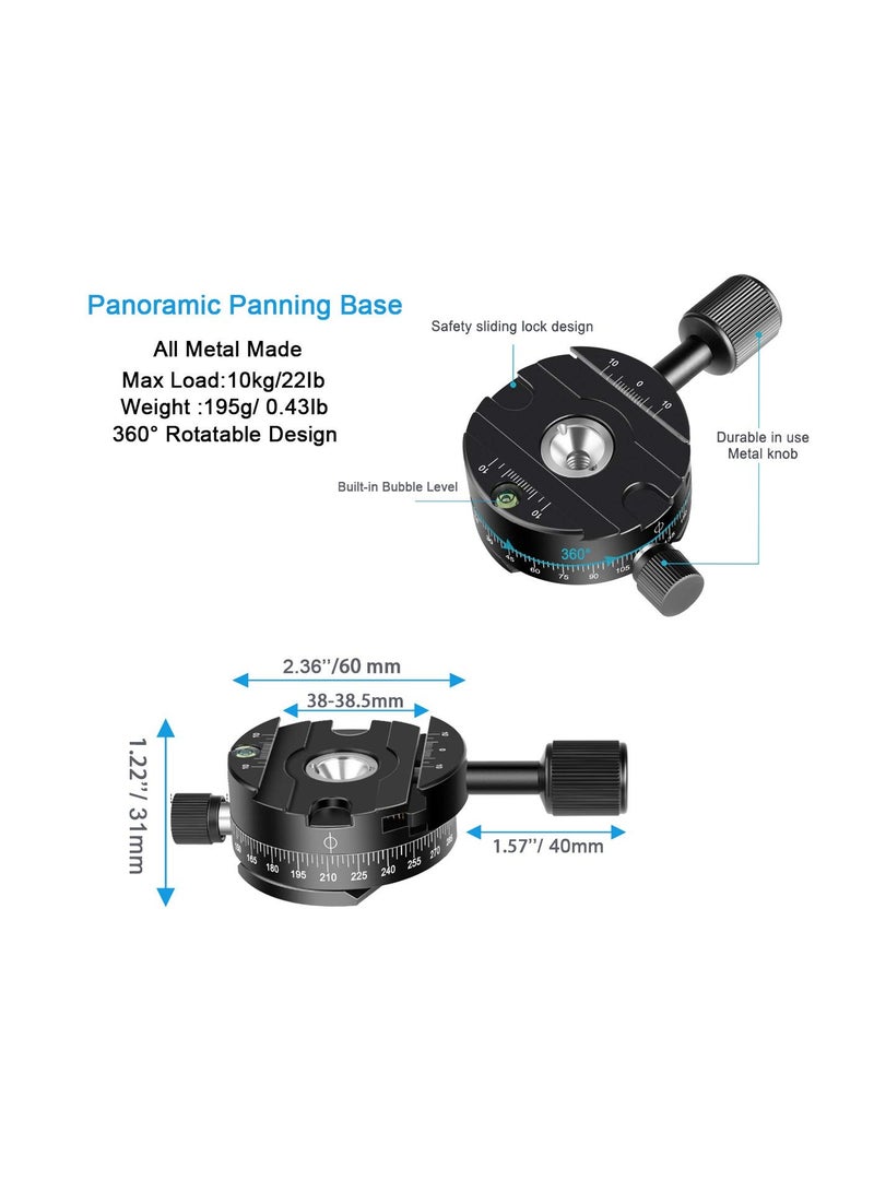 Barakah 360 Panoramic Tripod Head Base Screw Knob Clamp, with 38mm Arca Swiss Style Quick Release Plate Bubble Level for Peak Design Travel Tripod, Gimbal, up to 22.05LBS - Image 2