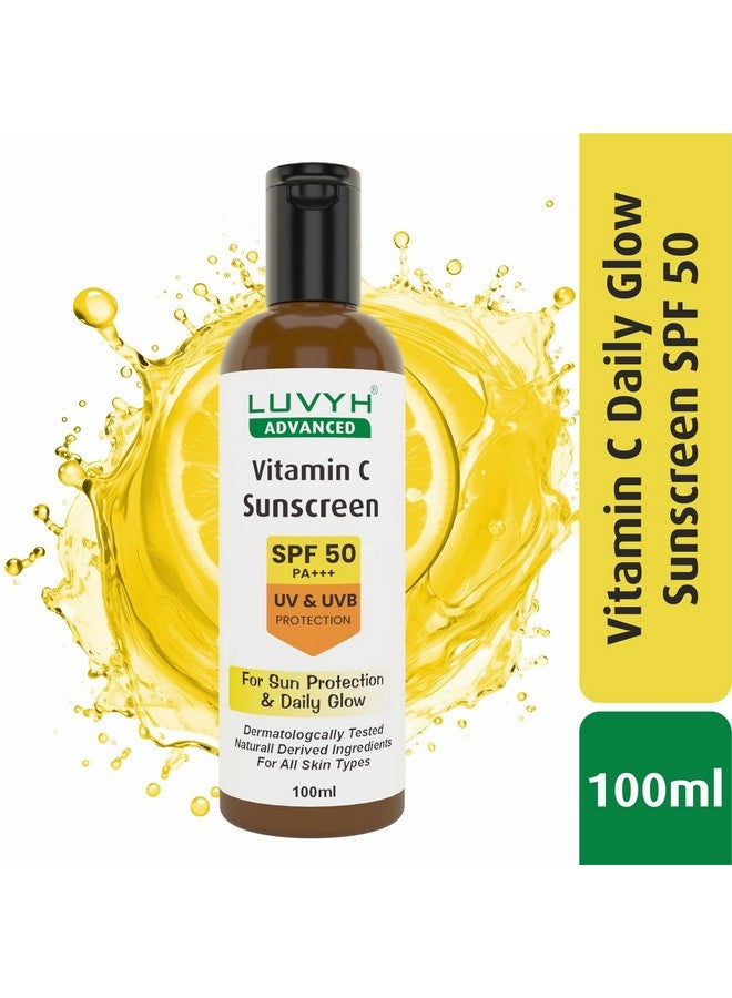 Luvyh Vitamin C Daily Glow Sunscreen SPF 50 100ml - Protects from UV Rays, Brightens Skin, Anti-Aging Formula - Image 2