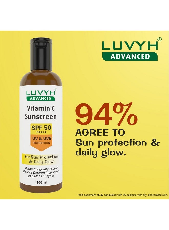 Luvyh Vitamin C Daily Glow Sunscreen SPF 50 100ml - Protects from UV Rays, Brightens Skin, Anti-Aging Formula - Image 4