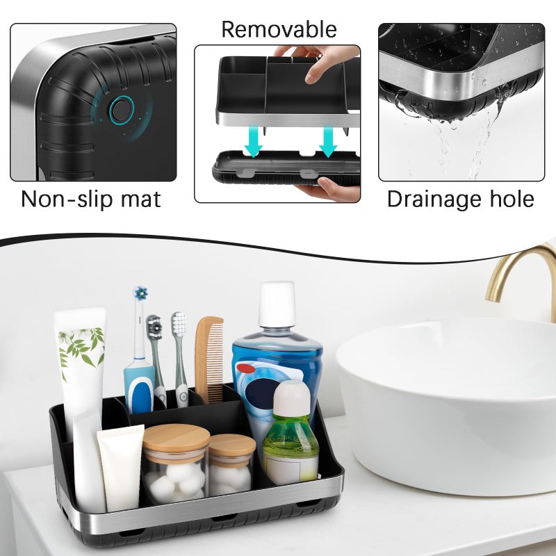 GFWARE Black Toothbrush Holder - 7 Slots Bathroom Organizer Countertop with Drainage Matte Black Electric Toothbrush and Toothpaste Holder for Bathroom Accessories Sink Storage - Image 4