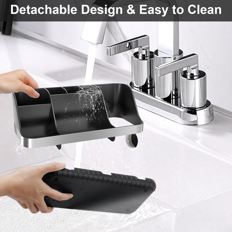 GFWARE Black Toothbrush Holder - 7 Slots Bathroom Organizer Countertop with Drainage Matte Black Electric Toothbrush and Toothpaste Holder for Bathroom Accessories Sink Storage - Image 3