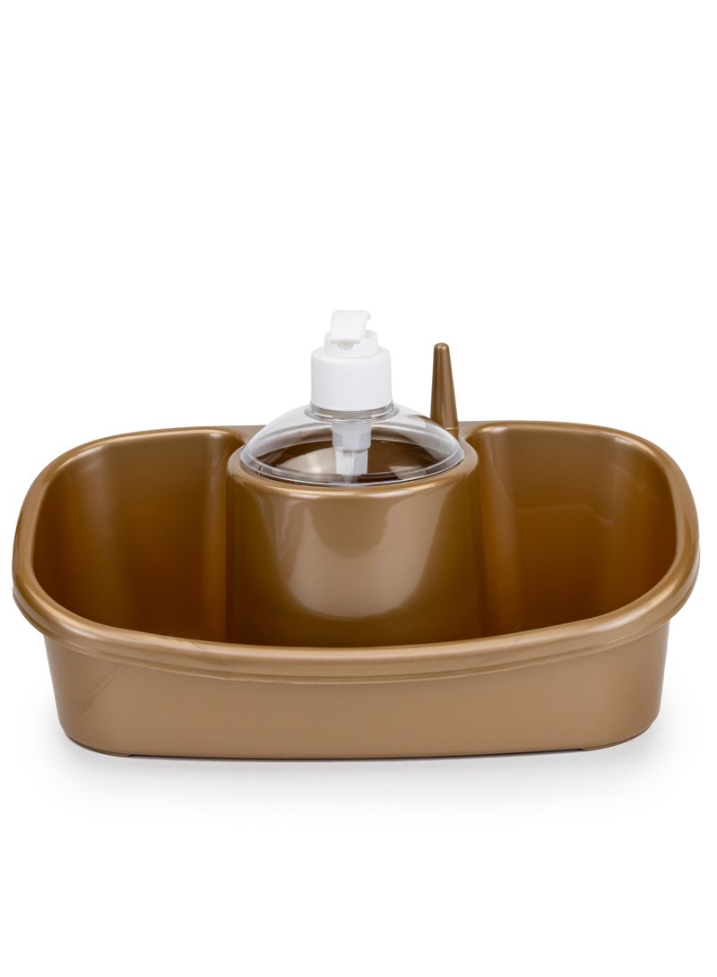 بلاستيك فورت موزع صابون 3 في 1 وحامل للإسفنج - 250 مللي - لون ذهبي بني - Image 1