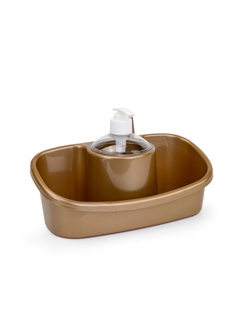 بلاستيك فورت موزع صابون 3 في 1 وحامل للإسفنج - 250 مللي - لون ذهبي بني - Image 2