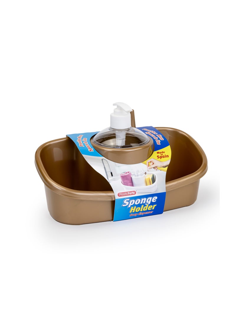 بلاستيك فورت موزع صابون 3 في 1 وحامل للإسفنج - 250 مللي - لون ذهبي بني - Image 4