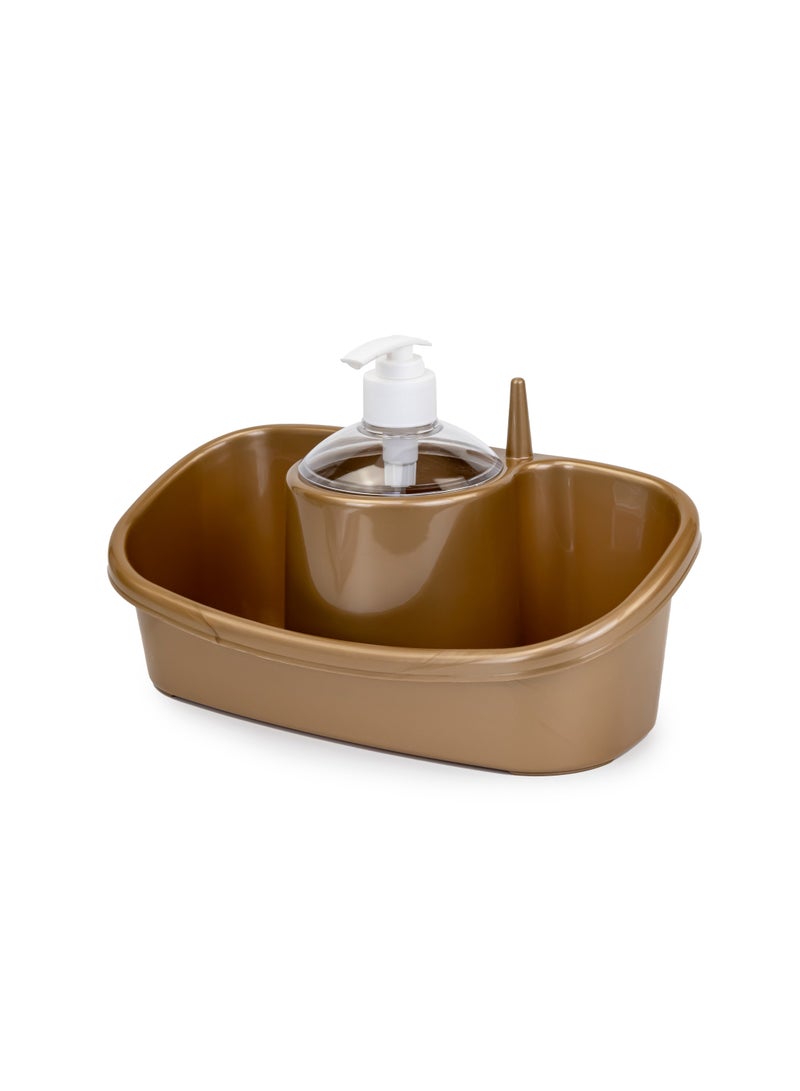 بلاستيك فورت موزع صابون 3 في 1 وحامل للإسفنج - 250 مللي - لون ذهبي بني - Image 3