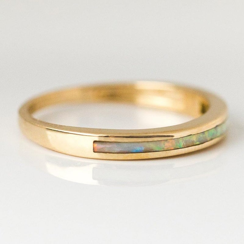 BQfife10k Yellow Gold White Opal Inlay Band Ring Dainty Non Hypo-allergenic Gold Ring For Women (8) - Image 4