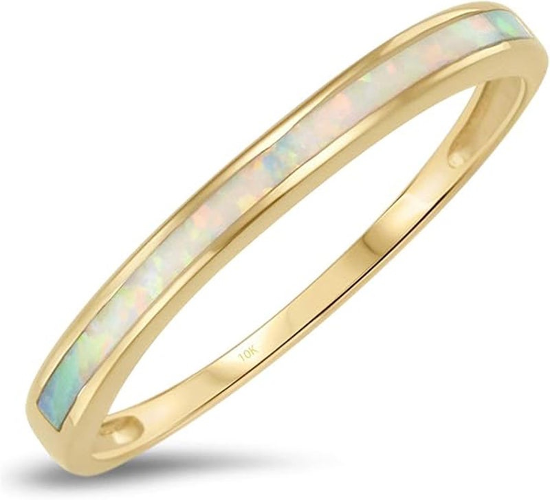 BQfife10k Yellow Gold White Opal Inlay Band Ring Dainty Non Hypo-allergenic Gold Ring For Women (8) - Image 1