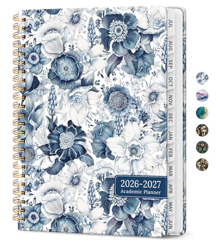 Taja Planner 20262027 Academic Monthly and Weekly Calendar Planner for Women July 2026 June 2027 Hardcover Pretty Agenda Planner Book with Tabs Spiral Daily Organizer for School Office Home Supplies 85 x 11 Blue Floral - Image 1