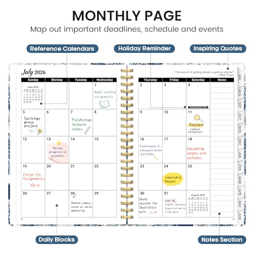 Taja Planner 20262027 Academic Monthly and Weekly Calendar Planner for Women July 2026 June 2027 Hardcover Pretty Agenda Planner Book with Tabs Spiral Daily Organizer for School Office Home Supplies 85 x 11 Blue Floral - Image 3