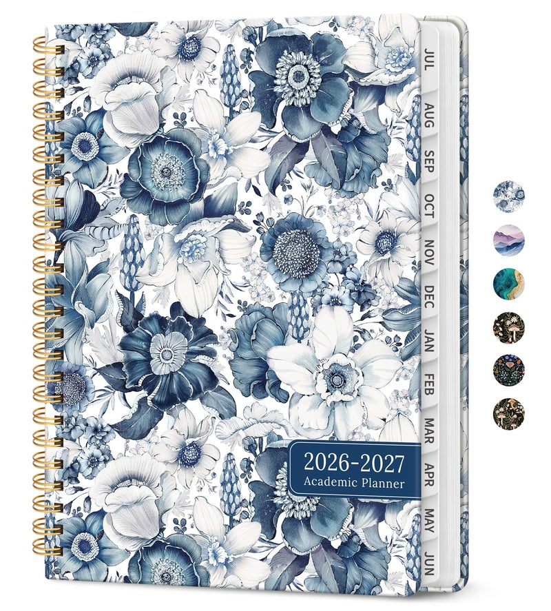 Taja Planner 20262027 Academic Monthly and Weekly Calendar Planner for Women July 2026 June 2027 Hardcover Pretty Agenda Planner Book with Tabs Spiral Daily Organizer for School Office Home Supplies 85 x 11 Blue Floral - Image 2